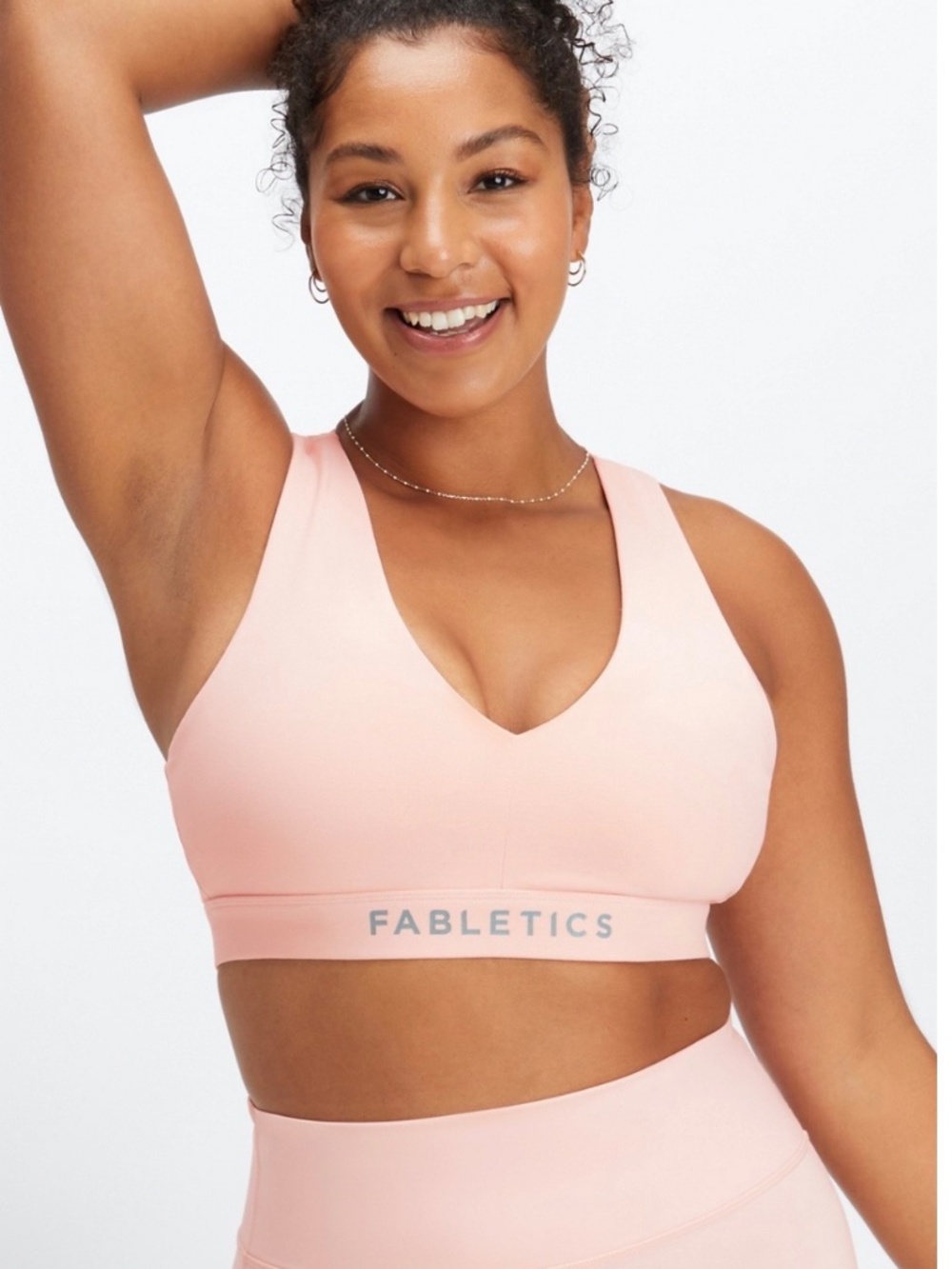 Fabletics On-The-Go Medium Impact Sports Bra Soft Shell Pink Padded Pocket Sz XL